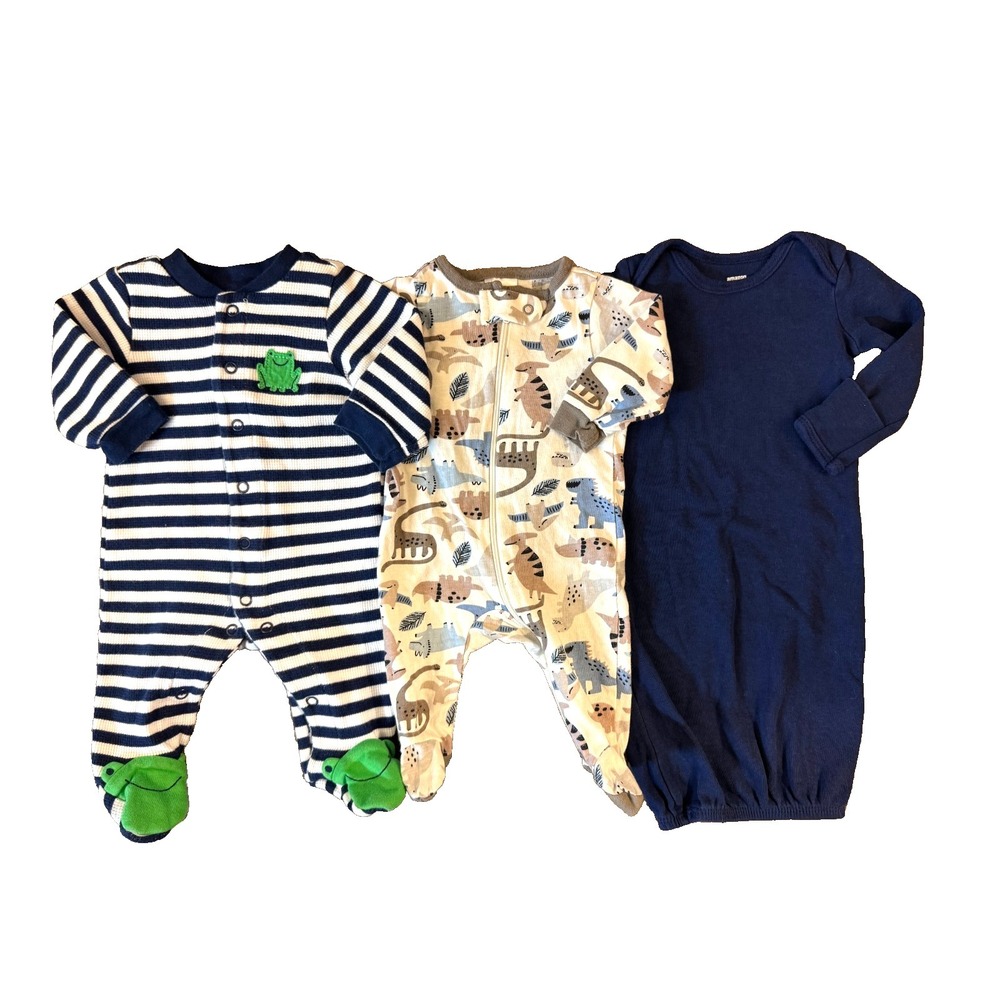 Baby Boy Newborn Sleepers Gown Clothes Mixed Lot Bundle Sleep N Play Frog Dino